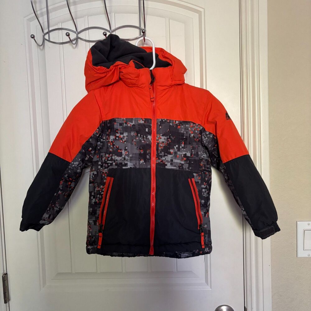Snozu gray and orange childrens winter puffer jacket w/ soft fleece lining sze 6